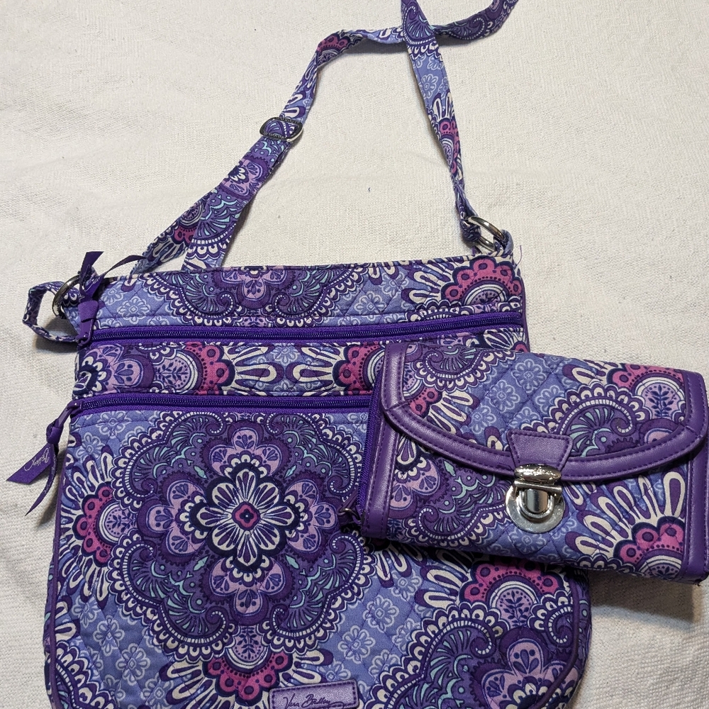 Vera Bradley triple zip hipster with matching wallet